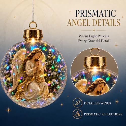 Lighted Praying Angel Christmas Ornament with Prismatic Sparkle, 3.15 Inch