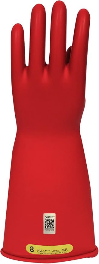 Enespro Class 2 Red Rubber Voltage Insulating Gloves, Max. Use Voltage 17000V AC/25500V DC, GC2R11
