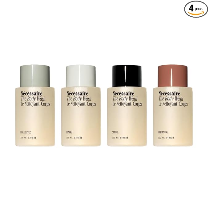 Nécessaire The Body Wash Discovery Collection. Skincare Gift Set For Women + Men. Radiance Cleanse. 4x Travel Size Skin Care Set With Vitamins + Niacinamide. 3.4 fl oz.