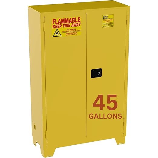 Jamco 45 Gallon Steel Flammable Safety Cabinet, Manual Doors, Yellow | Forkliftable 18-Ga, Safety Cabinet, 2 Adjustable Shelves, 43"Wx18"Dx70"H, Lockable Manual-Close Doors, Osha & Fm Certified