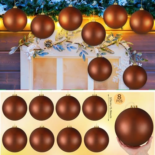 Wettarn 8 Pcs 6" Brown Christmas Tree Plastic Ball Ornaments