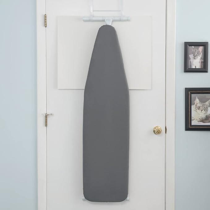 Full Size Ironing Board with Cover & Pad – Made in USA by Seymour Home Products Adjustable Steel T-Legs, 35" High Perforated Top for Steam Durable Iron Board for Home, Laundry Room (Grey)