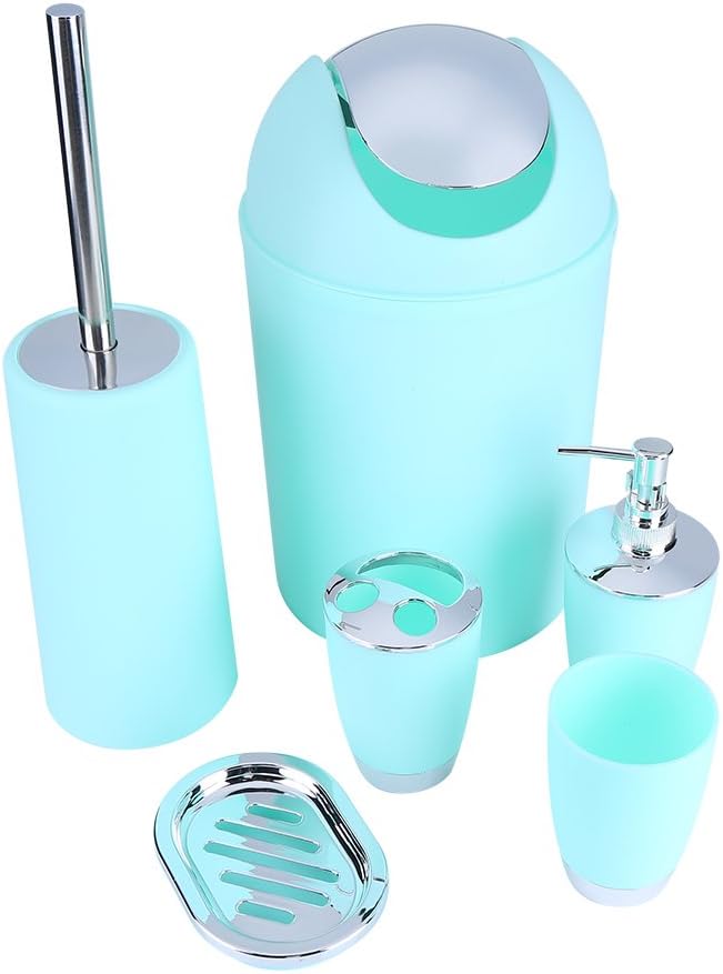 YWBL-WH 6PCS Bathroom Accessory Set Soap Dish Cup Toothbrush Holder Toilet Brush Bin Hand Sanitizer Bottle Home Decor with Resin for Bathroom