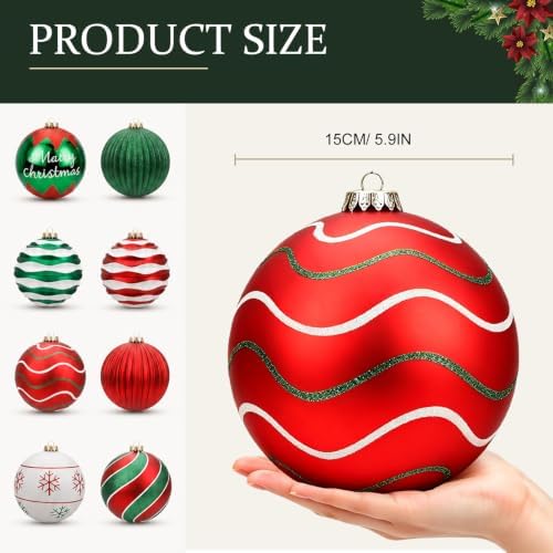 SHareconn 6 Inch/150mm Large Christmas Ball Ornaments for Xmas Tree, 8Pcs
