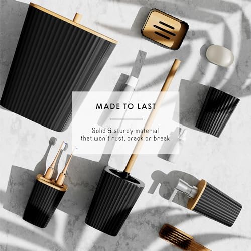 Clara Clark Bathroom Set - Black Bathroom Accessories Set, 6PC Bathroom Accessory Set, Bathroom Sets with Bathroom Rugs, Toilet Brush, Trash Can & Soap Dispenser