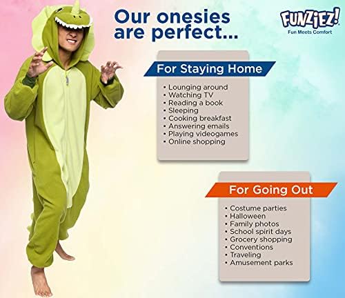 Funziez! Adult Onesie Halloween Costume Animal Dinosaur Shark Unisex Plush One Piece Cosplay Suit for Adults, Men and Women