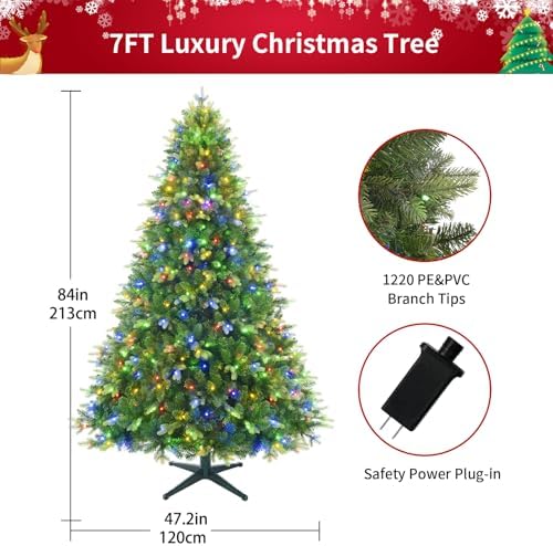 Pre-Lit Rotating Christmas Tree, 7FT for Farmhouse Home Decor