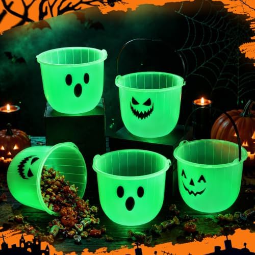 Glow In The Dark Halloween Candy Buckets,Plastic Trick or Treat Pail,12 PCS