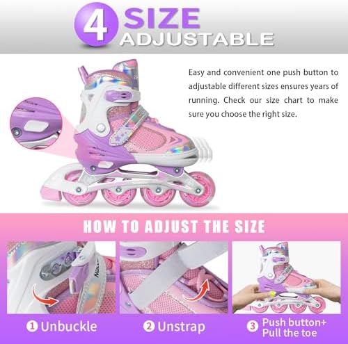 MammyGol Adjustable Inline Skates for Kids Boys Girls Youth Blades Roller Skates with Light up Wheels Ages 4-16