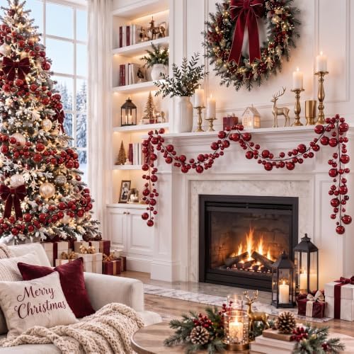 2 Pcs 6 ft Christmas Ball Ornament Garland, Glossy Burgundy