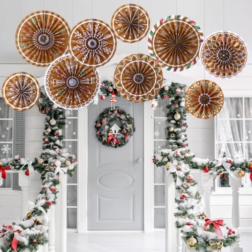 Outus 9 Pcs Christmas Hanging Decoration Candy Paper Fans Decor Gingerbread