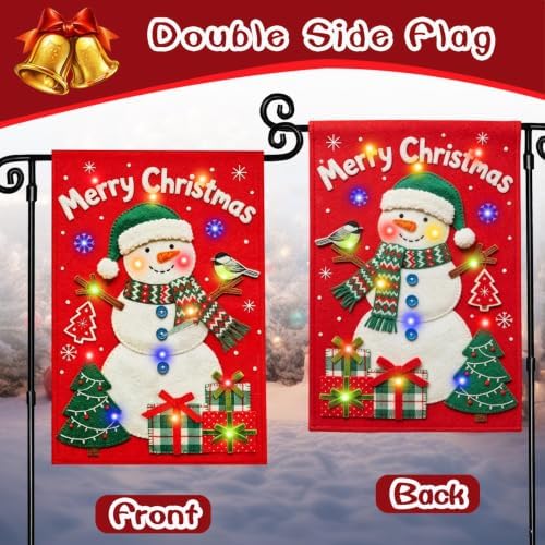 Lighted Christmas Red Snowman Garden Flag Decor, 12x18 In