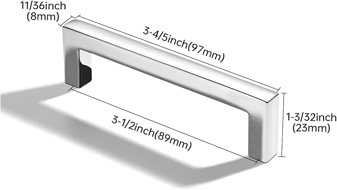 khtumeware 2 Pack 3-1/2 inch(89mm) Hole Center Polished Chrome Cabinet Pulls Solid Heavy-Duty Square Cabinet Handles Drawer Pulls Kitchen Cabinet Hardware Kitchen Handle