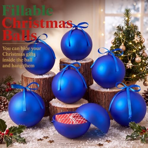 Weysat 12 Pack Large Christmas Plastic Ornaments Yard Tree,Blue,6 Inch