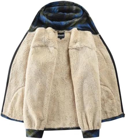 Elesuit Men's Full Zip Fleece Flannel Jacket Shirt Plaid Cotton Hoodie Coat