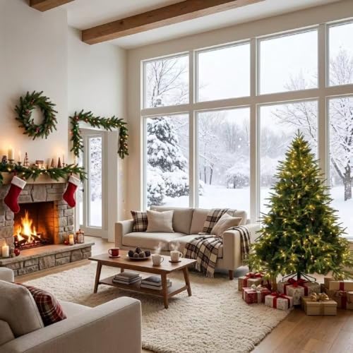YUNKE Pre-Lit Artificial Christmas Tree with 150 Lights and 856 Fluffy Tips