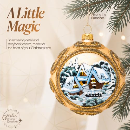 Hand Blown Glass Ball Christmas Ornament, 5 in, Winter Charm Cottages