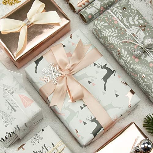 WRAPAHOLIC 30 Inch Christmas Wrapping Paper Roll - Jumbo Roll Rose Gold and Pink Holiday Design with Metallic Foil Shine - 4 Rolls - 30 Inch x 120 Inch Per Roll