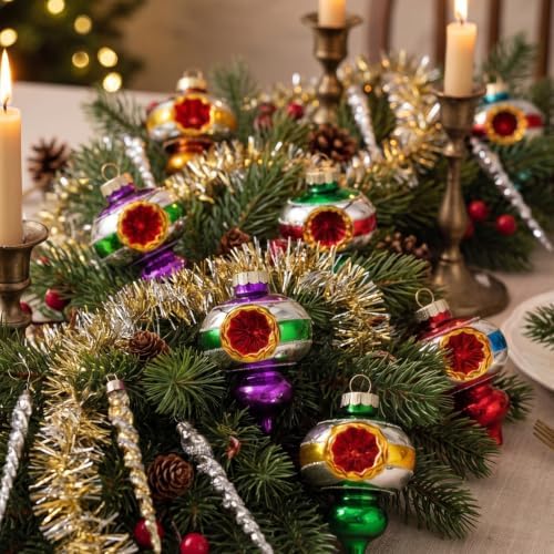 12 Pcs Vintage Glass Christmas Ornament Reflector Decor, Plain
