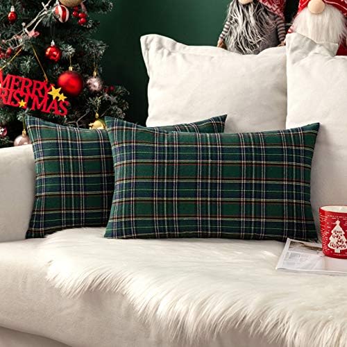 MIULEE Christmas Plaid Pillow Cover Scottish Tartan 12x24 Green