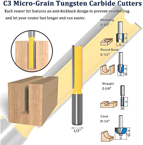 TAIWAIN 1/2" Shank Router Bit 41 PCS Frame Crown Mitered Door & Drawer Panel Molding Set, Woodworking Milling Cutters, Miter Wood Cabinet Router Bits Sets Cutter for Doors, Tables, Shelves(F-LE2)