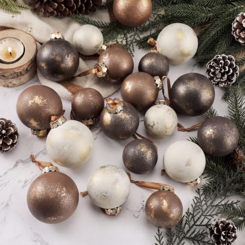 Yunlly 18 Pcs Neutral Christmas Ball Ornament Brown Glitter Xmas Tree Decor