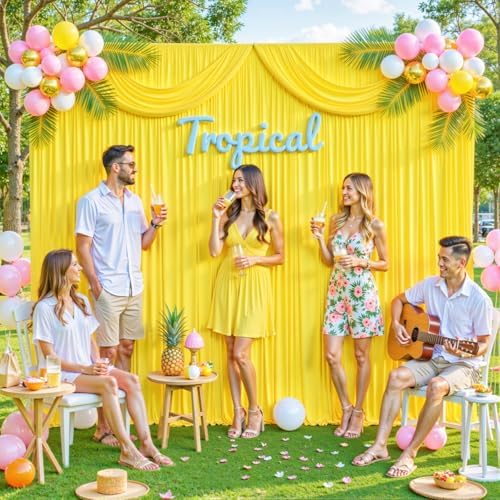 10x10 Yellow Backdrop Curtain for Parties Wrinkle Free Lemon Yellow Photo Curtains Backdrop Drapes Fabric Decoration for Birthday Party Wedding Baby Shower 5ft x 10ft,2 Panels