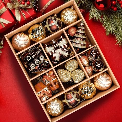 Alupssuc 82pcs Classic Christmas Balls Ornaments Set, Bronze Copper Gold