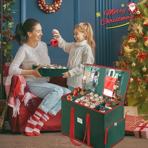 2-in-1 Large Christmas Ornament Storage Box & Xmas Figurine Container