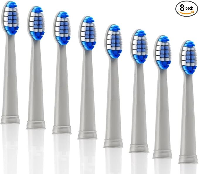 8-Pack Pop Sonic Replacement Electronic Toothbrush Heads, Compatible with Go Sonic, USB, Pro Sonic Toothbrushes w/Soft Dupont Tynex Nylon Bristles