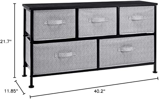 Amazon Basics Extra Wide Fabric 5-Drawer Storage Organizer Unit for Bedroom Closet, Black