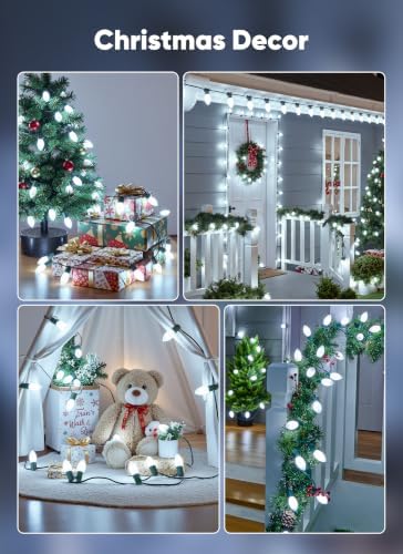 Vintage C9 Christmas Lights Outdoor, 100Ft 50 LED Pure White String Lights