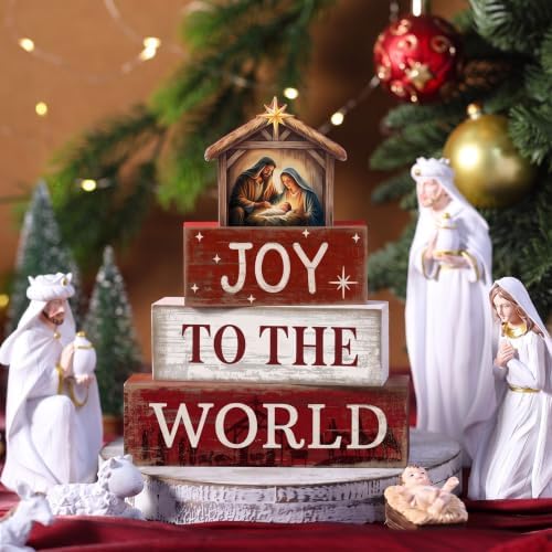 Moucuny 4 Pcs Nativity Christmas Table Decoration for Home Religious Blocks