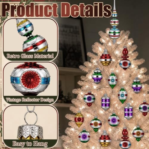 Yinder 10 Pcs Retro Christmas Glass Treetop Ornament, Fresh, Multicolor