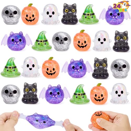 JOYIN 24 PCS Halloween Mini Glitter Squishy Toys, Slow Rising Squishy Toys, Anxiety Relief Stress Balls, Sensory Toy for Kids Teens, Party Favors, Trick or Treating, Classroom Prize