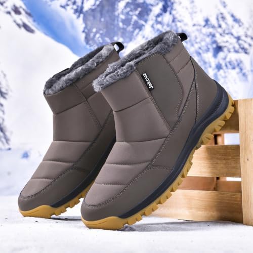 Jakcuz Plus Size Men's Water Resistant Winter Snow Boots with Warm Faux Fur