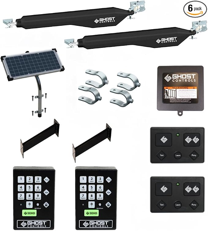 Ghost Controls Decorative Dual Solar Automatic Gate Opener with 2 Premium Wireless Keypads Bundle
