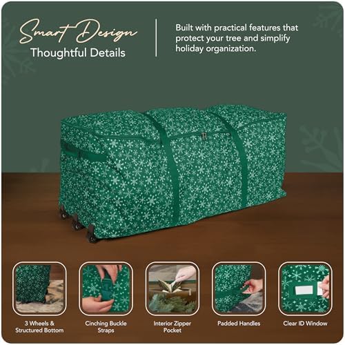 Covermates Christmas Tree Rolling Cinch Bag 6-7.5 ft Trees, Green Snowflake