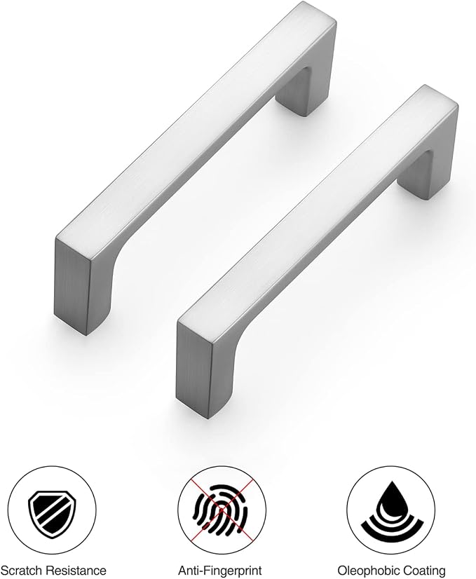 Ravinte 25 Pack Solid 3 Inch Square Cabinet Handles - Brushed Nickel Kitchen Cabinet Hardware - Drawer Pulls