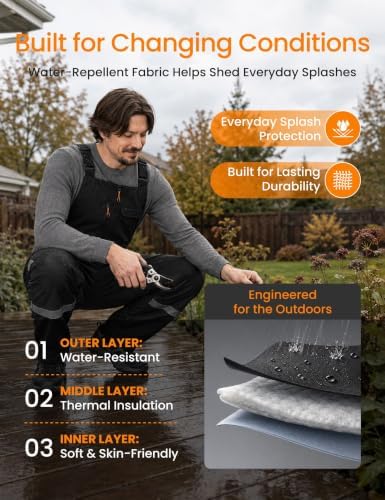 Heated Insulated Bib Overalls for Men with 16000mAh Power Bank