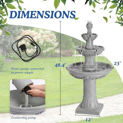 3-Tiers 48.4" H Italian Outdoor Water Fountains Feature Garden Decor
