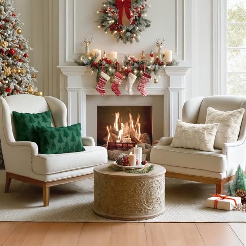 MIULEE Christmas Throw Pillow Covers Beige Set of 2 12x20 Lumbar