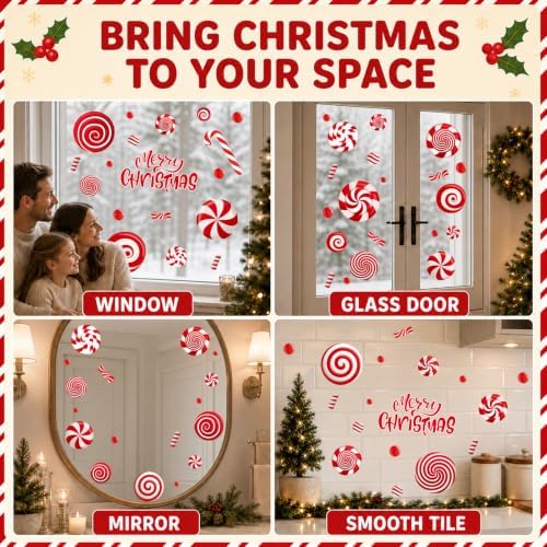 9 Sheets Christmas Window Clings Decor, Candy Cane Christmas Decorations