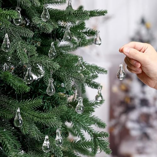 30 Pcs Crystal Glass Teardrop Christmas Ornaments, Mini Size
