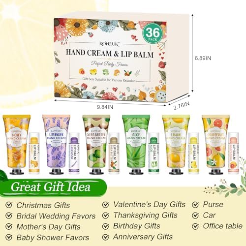 KONEUK 36 Pack Hand Cream Bulk and Lip Balm Bulk Sets, Party Favors