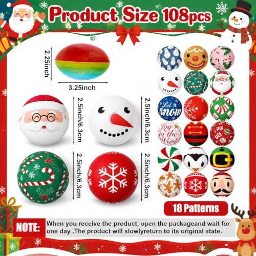 Meooeck 108 Pcs Christmas Party Favors Bulk, Snowman Santa Balls