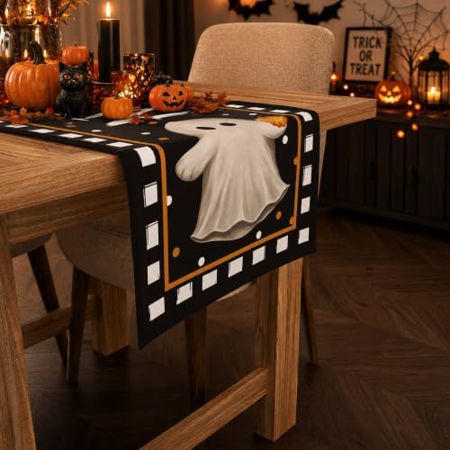 Halloween Decorations - Cute Ghost Pumpkin Halloween Table Runner