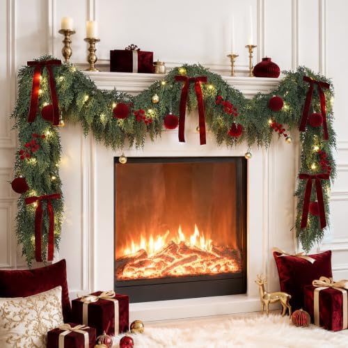 9FT Christmas Garland with Lights Ornaments Realistic Preit Cedar Garland