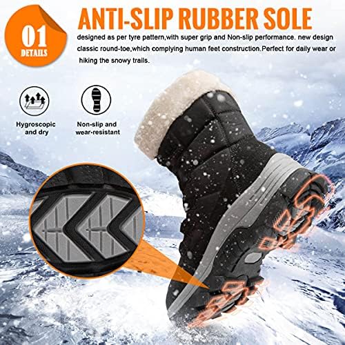 Womens Snow Boots Winter Fur Lined Waterproof Walking Boots Lightweight Outdoor Ankle Boots Ladies Warm Shoes Anti-Slip Mid Calf Boots