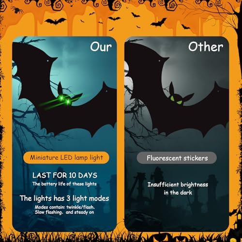 sewrung 12 Pcs Hanging Bats Halloween Decorations Outdoor - Large Flying Plastic Bats Outside Decor - 3 Different Sizes - Glow in Dark Eyes for Hanging in The Tree, Porch, Yard, Lawn, Indoor